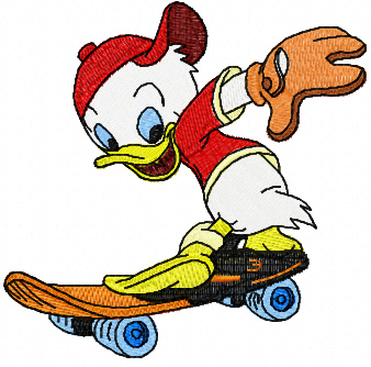 Duck on a skateboard embroidery design