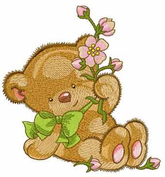 Teddy with pink flower embroidery design