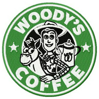 Woody's coffee badge machine eembroidery design