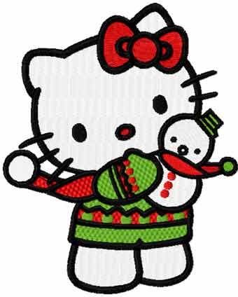 Hello Kitty with snowman machine embroidery design