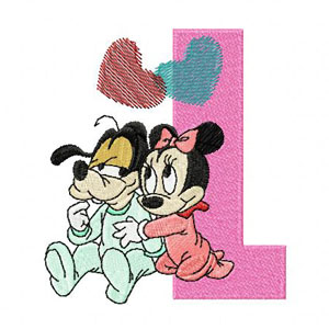 Mickey Mouse and Minnie L love machine embroidery design