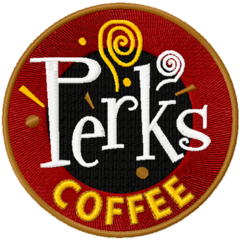 Coffee Shop Machines on Perks Coffee Shop Logo Machine Embroidery Design