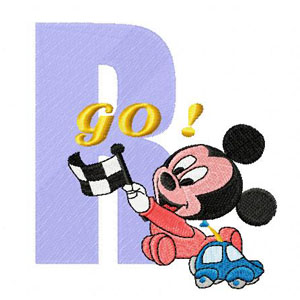Mickey Mouse R Racing machine embroidery design
