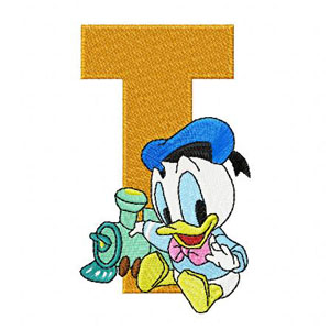 Donald Duck letter T train machine embroidery design
