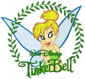 Tinkerbell in the frame of the leaves embroidery design