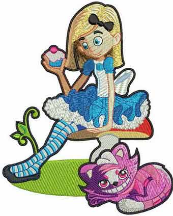Alice and Cat 4 embroidery design