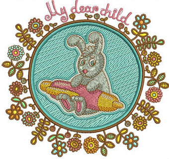 Cute Bunny with pen machine embroidery design