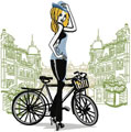 Lady Paris and bicycle machine embroidery design