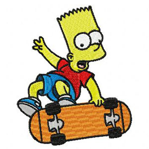 Bart with scateboard machine embroidery design