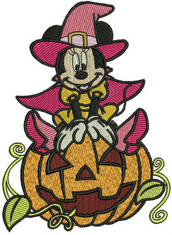 Minnie Mouse and pumpkin embroidery design