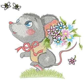 Mouse with flower machine embroidery design