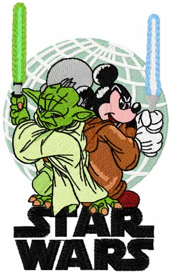 Yoda vs Mickey machine embroidery design