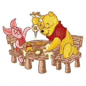 Winnie Pooh and piglet make Christmas dinner machine embroidery design