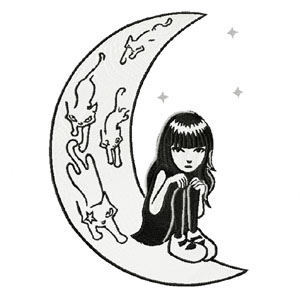Emily the strange on the moon embroidery design