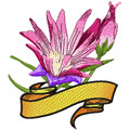 Bitterroot flower with banner machine embroidery design