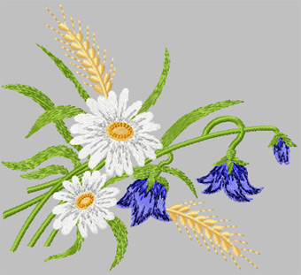 Daisies and ears of wheat machine embroidery design