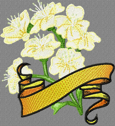Hawthorn with banner machine embroidery design