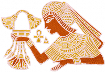 Nefertiti with magic lamp free machine embroidery design