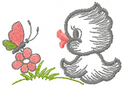 Chicken and flower free machine embroidery design