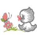 Chicken and flower free embroidery design