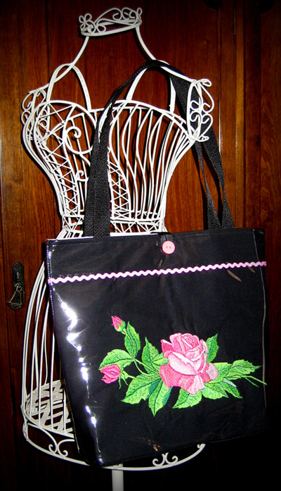 tote bag embroidered with mega rose design