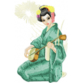 Geisha with musical instrument machine embroidery design