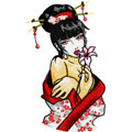 Modern Geisha with flower machine embroidery design