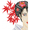 Geisha with flower machine embroidery design