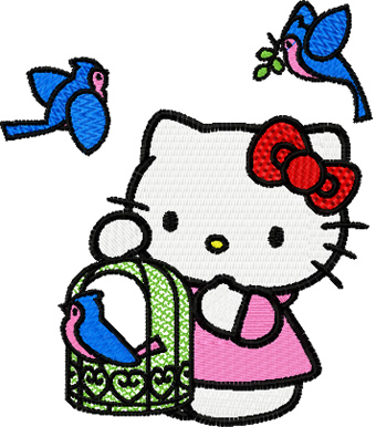 Hello Kitty with birds embroidery design