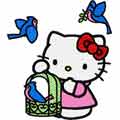 Hello Kitty with birds embroidery design