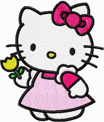 Hello Kitty with yellow tulip machine embroidery design