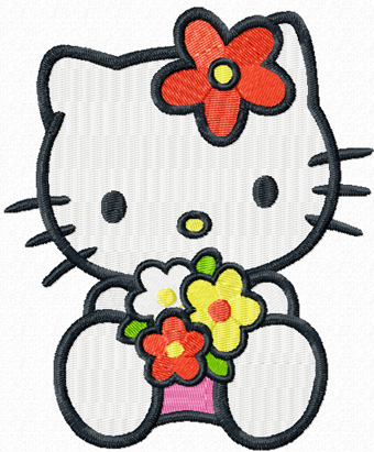 Hello Kitty with sea of flowers machine embroidery design