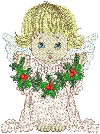 Angel with Christmas decorations machine embroidery design