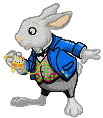 White Rabbit with clock machin embroidery design