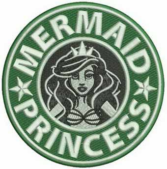 Mermaid coffee badge embroidery design