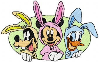 Easter bunnies Guffy, Mickey, Duck machine embroidery design