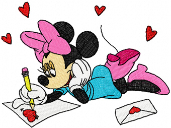 Minnie Mouse write Valentine*s day letter machine embroidery design