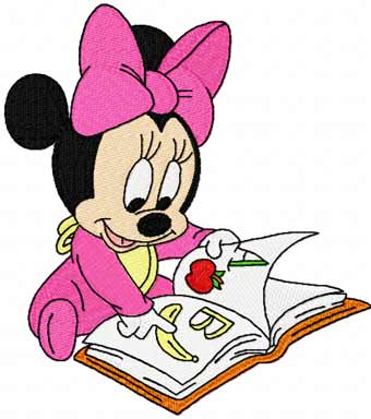 Minnie Mouse reading a book machine embroidery design