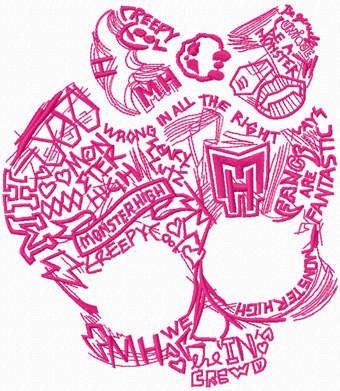 Monster High sketch logo machine embroidery design