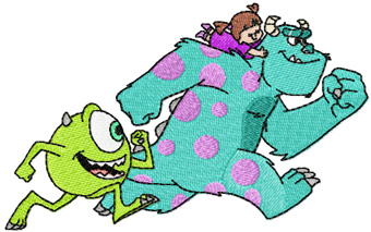 Boo, Mike and Sulley machine embroidery design