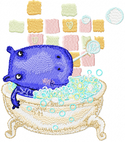 Hippo in the bathtub machine embroidery design