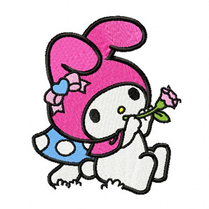 My melody playing a pipe machine embroidery design