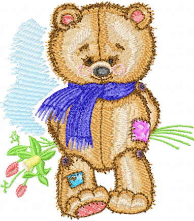 Teddy Bear with bouquet machine embroidery design