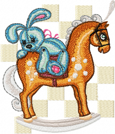 Bunny riding horse machine embroidery design