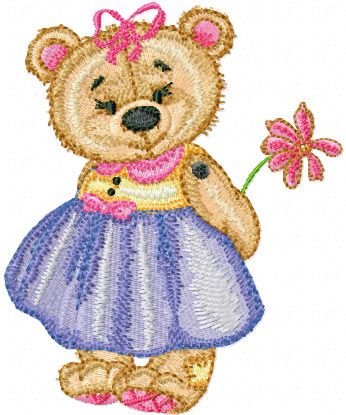 Girl Teddy Bear with flower machine embroidery design