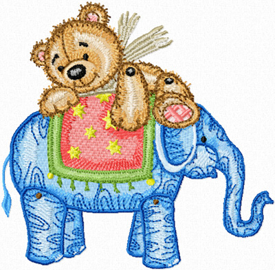 Teddy Bear and elephant machine embroidery design