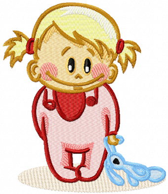 Baby girl with toy machine embroidery design