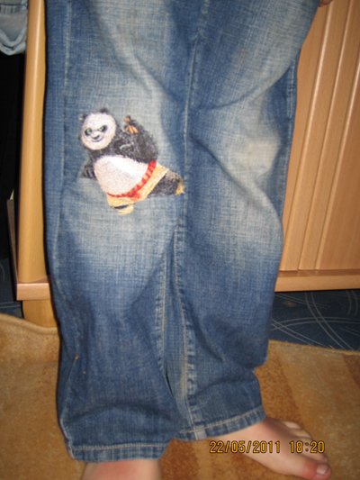 jeans with kung fu panda embroidery design
