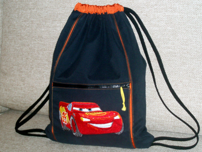 bagpack with cars embroidery design