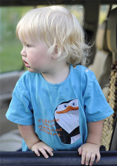 little boy with madagascar shirt embroidered